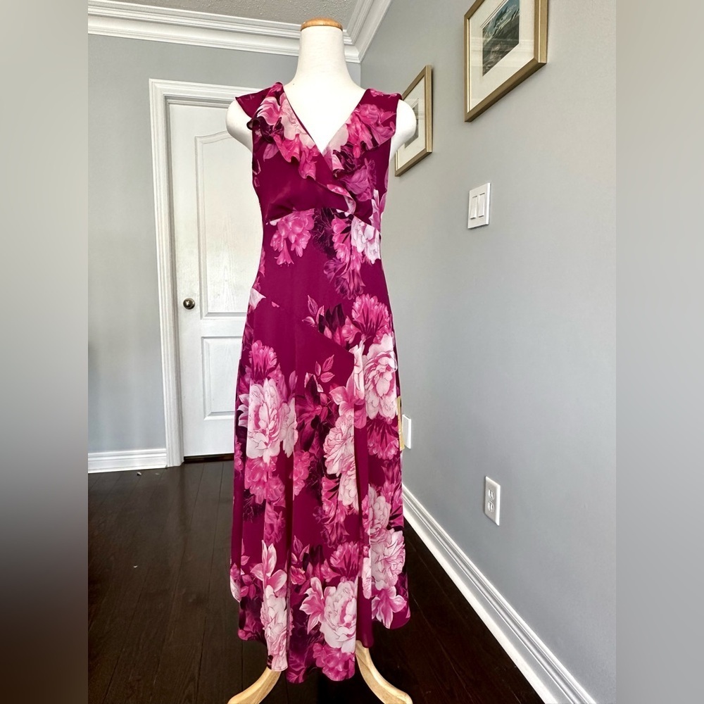 LAURA Multicolored Asymmetrical Floral Wrap Maxi Dress  - Size 8